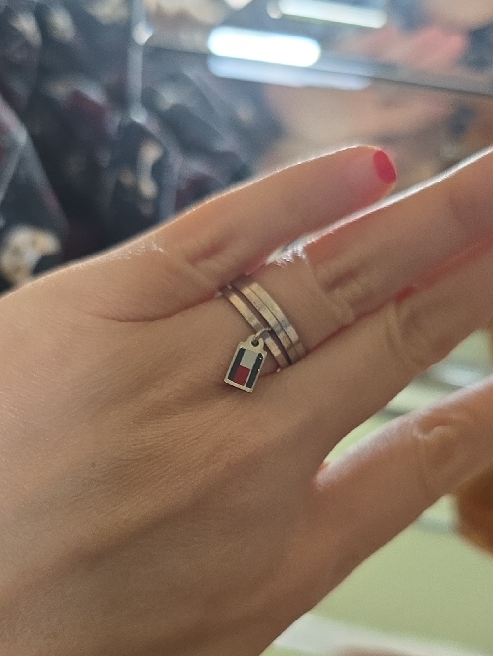 Y2k Vintage Silver Stacked Ring Tommy 😃Flag Y2K